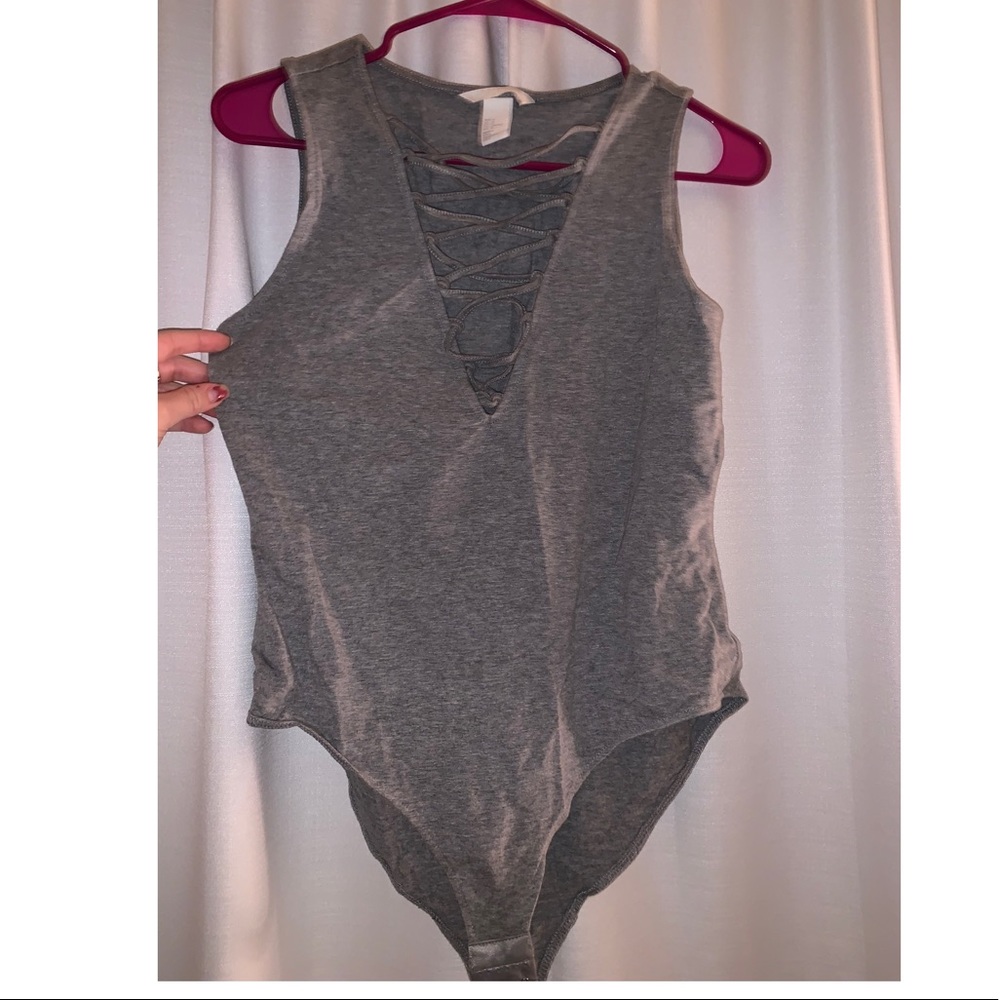 GRAY LACING BODYSUIT